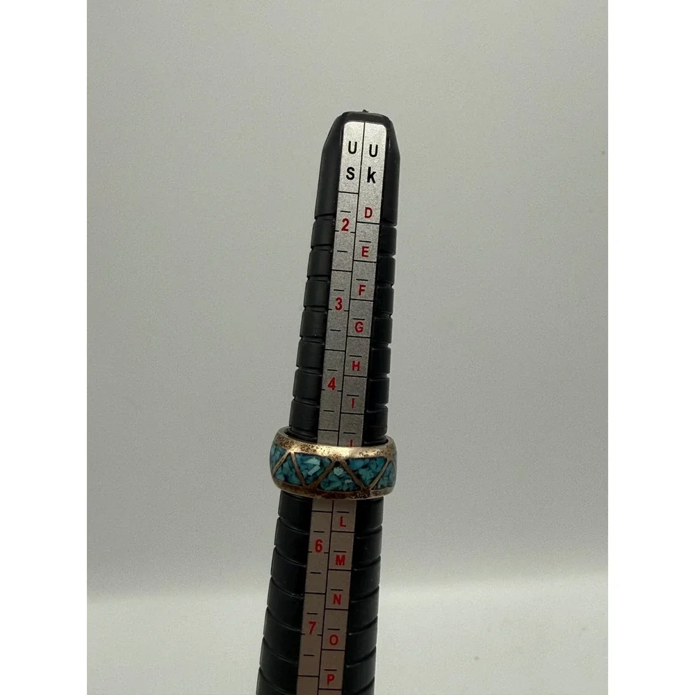 Vintage Southwestern Turquoise Chip Inlay Geometric Band Ring Size 5.25 Boho